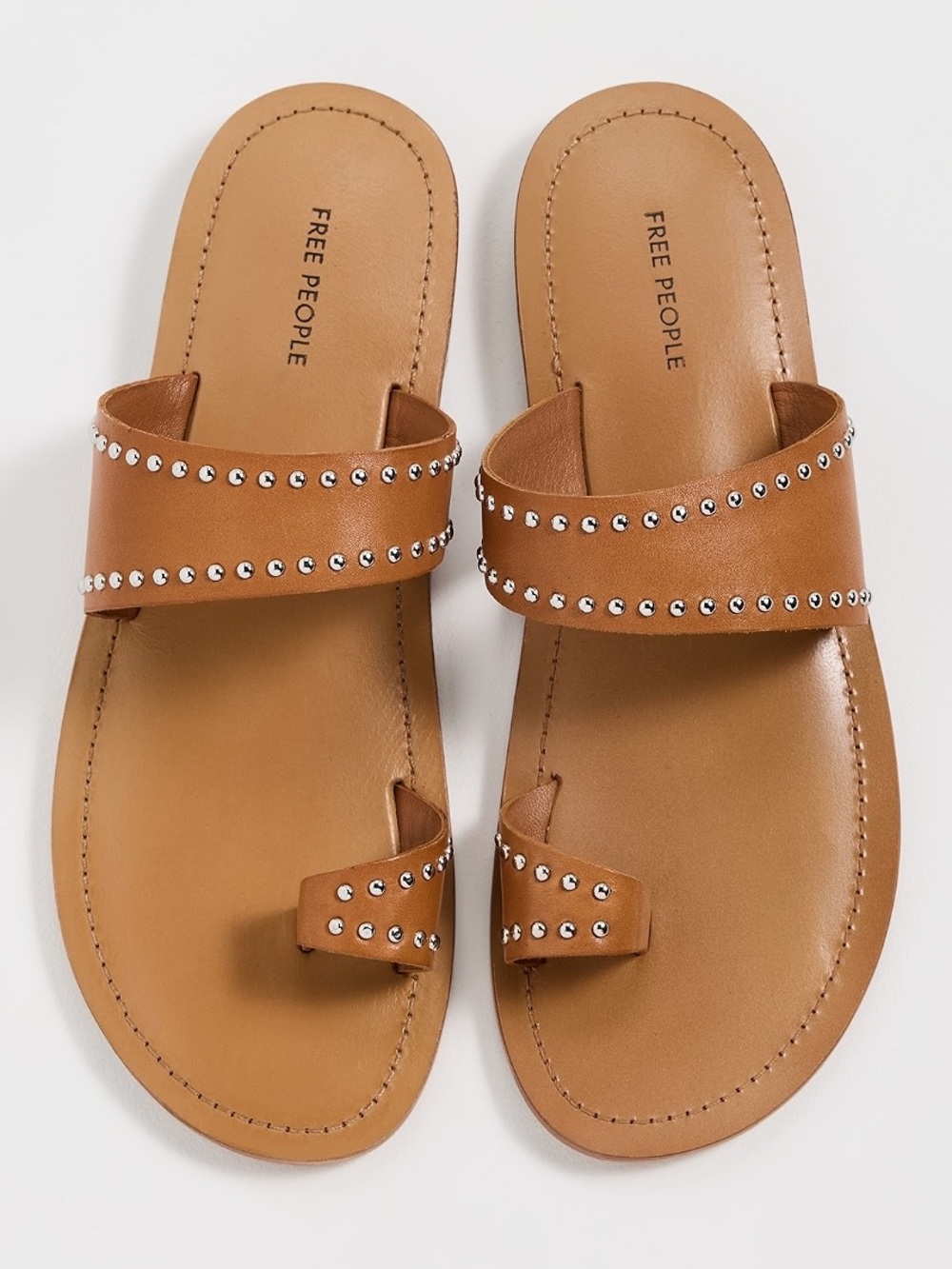 New Free People Cognac Studded Leather Slide Sandals size 8.5